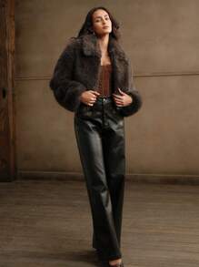 Anewsta 休闲拉链蓬蓬领夹克