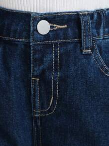 SHEIN Genkimix Kids Young Girl Vintage Wide Leg Washed Denim Jeans, Autumn/Winter - Dark Wash - View 4