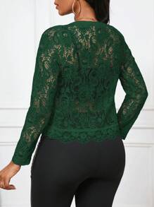 SHEIN Lady Chaqueta con dobladillo de volantes y encaje elegante y casual para uso diario, otoño - Verde - Ver 2