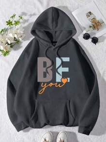 大码女式连帽简约字母印花运动衫