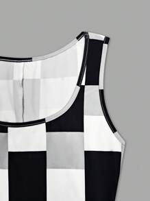 SHEIN LUNE 1pc Summer Fashionable Geometric Print Sleeveless Bodycon Dress - Black and White - View 3
