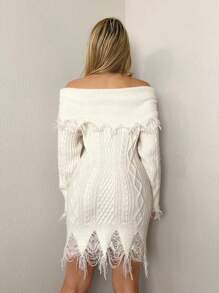 Sweetina 1pc Autumn Fashion Folded Collar Distressed Design Fuzzy Fitted Sweater Dress