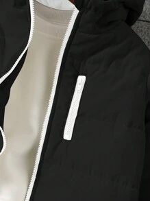 SHEIN Quần áo trẻ em bé trai thoải mái giản dị ấm áp dệt dày màu đen có mũ trùm đầu, tay dài, thích hợp để đi làm, đi học, ở nhà, giải trí, tiệc tùng và vui chơi ngoài trời vào mùa thu và mùa đông - màu đen - Xem 2