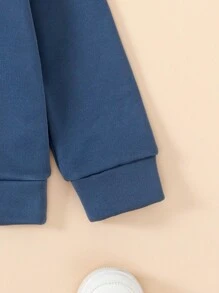 2pcs/Set Young Boy Casual Round Neck Long Sleeve Solid Color Splicing Pants Set, Autumn Winter - Multicolor - View 5