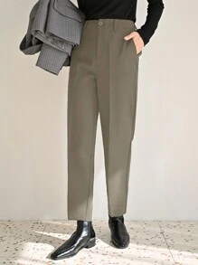 DAZY Women's Solid Color Pleated Tapered Suit Pants Suitable For Business Commute,Women Dress Pants - Brown - View 5