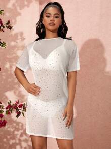 SHEIN SXY Zomerse modieuze jurk met pailletten en doorschijnend gaas voor dames