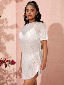 SHEIN SXY Zomerse modieuze jurk met pailletten en doorschijnend gaas voor dames