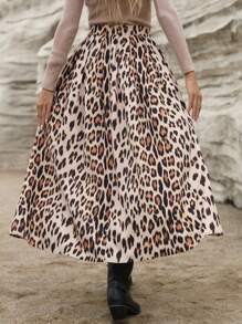 GENKIRA Elegant Leopard Print Maxi Knee-Length Flared Skirt, Loose-Fit & Flattering Design For Multi-Occasion Wear, Ladies Teacher Long Skirt - Multicolor - View 2