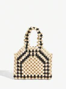 SHEIN VCAY Bolsa minimalista com miçangas, adequada para uso diário - Bege - Ver 7