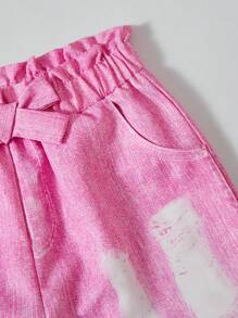 3pcs Tween Girls Fashion Distressed Denim Effect Bowknot Long Pants, Suitable For Spring And Autumn - Multicolor - View 3