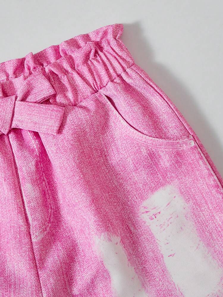 3pcs Tween Girls Fashion Distressed Denim Effect Bowknot Long Pants, Suitable For Spring And Autumn - Multicolor - View 3