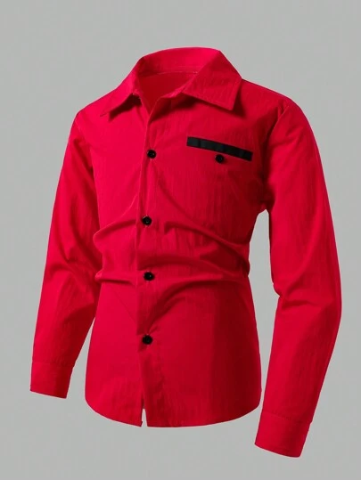 SHEIN Boys' Long Sleeve Casual Turndown Collar Gentleman Shirt