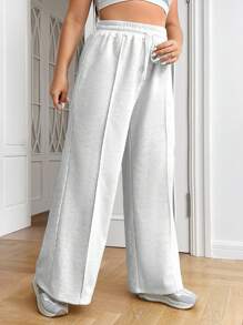 SHEIN EZwear Plus Size Herfst Casual Sport Trekkoord Taille Losse Wijde Pijpen Joggingbroek