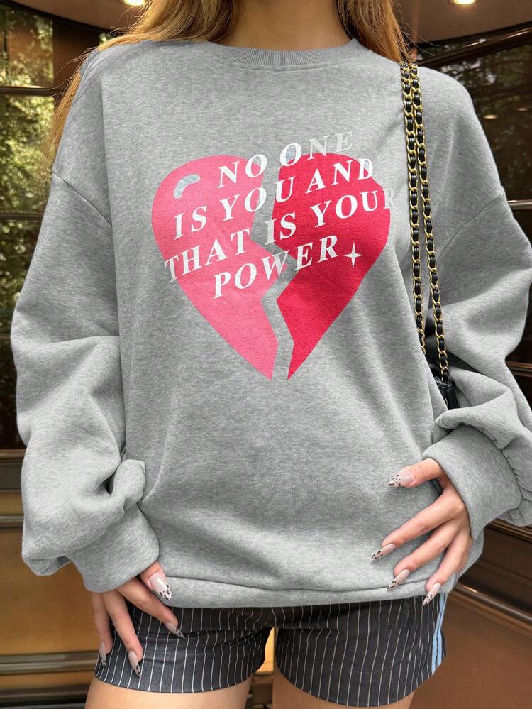 Women's Solid Color Crew Neck Letter Print Fleece Pullover Valentine Valentine's Day,Fall Clothes Sweatshirt,Winter