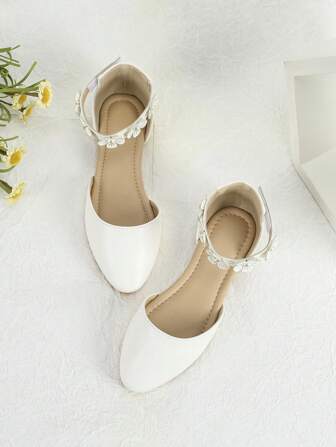 New Fashion Flat Pointy Toe Girl Casual Shoes, Flower Decor Student Flats For Outdoor, Party & Wedding