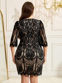 Reflora Elegantes Partykleid in Schwarz mit Spitze für Große Größen, Kleines Schwarzes Kleid - Schwarz - Übersicht 2