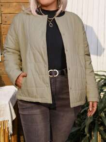 Abrigo casual acolchado de un solo pecho de unicolor de manga larga para mujer de talla grande, ropa de invierno y otoño para mujeres