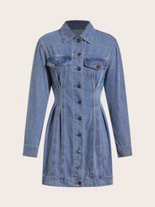 SHEIN EZwear 女士 Y2K 休闲牛仔水洗紧身连衣裙 - 淺色水洗藍 - 查看 7