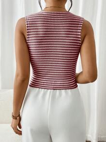 SHEIN Frenchy 女士夏季条纹 V 领单排扣休闲背心