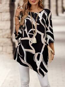 EMERY ROSE Áo cánh thời trang in họa tiết cổ tròn dài tay cho nữ, mùa thu - màu đen - Xem 1