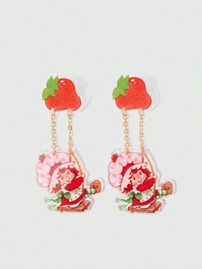 1pair Cute Strawberry Pendant Earrings For Women