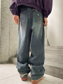Manfinity EMRG Pantaloni di jeans a palloncino ampi e stinti vintage da uomo stile Y2K streetwear, blu navy - blu polveroso - Visualizzare 5