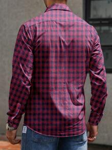 Manfinity Homme Men's Checkered Loose Fit Casual Long Sleeve Shirt, Spring And Autumn,Long Sleeve Shirt,Fall Men Clothes,Red And Blue Plaid Shirt,Christmas Clothing