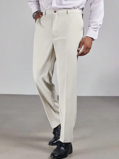 Manfinity Mode Plus Size Men's Solid Color Pocket Straight-Leg Casual/Work Trousers