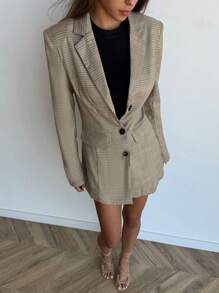 Aloruh Neuer retro karierter Design Chic Arbeitskleidung Blazer mit gepolsterten Schultern und schmal zulaufender Taille für eine schlanke Silhouette