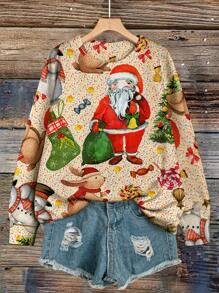 EMERY ROSE Plus Size Women's Christmas Tree Pattern Loose Casual Long Sleeve Sweater, Autumn And Winter Knit Pullover Fall - Multicolor - View 1