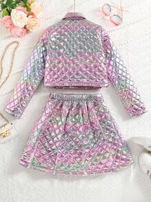 2pcs/Set Tween Girl Gradient Europe & America Style Fashion Jacket & Mini Skirt Set, Autumn/Winter