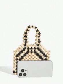 SHEIN VCAY Bolsa minimalista com miçangas, adequada para uso diário - Bege - Ver 10