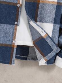 SHEIN Casuvi Kids 青少年男孩时尚加厚格子法兰绒外套，适合户外运动和街头休闲装，秋冬季 - 彩色 - 查看 5