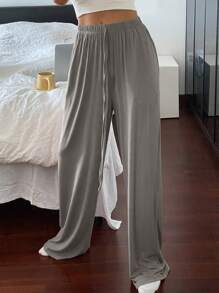 Livesso Lösa och bekväma raka loungebyxor för hemmabruk, för skolstart, för höstpyjamas, vinter - Grå - Visa 5