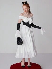 SHEIN Belle Women's Contrast Color Bow Decorated Formal Gown (Embellished) - White - View 6