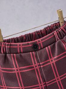 SHEIN 男宝宝格子背心和裤子绅士西装套装 - 酒紅色 - 查看 4