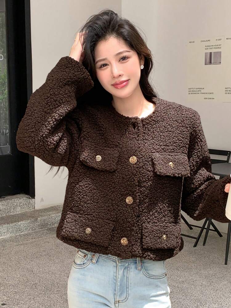 Women's Short Winter Round Neck Long Sleeve Faux Jacket,Fall Women Clothes