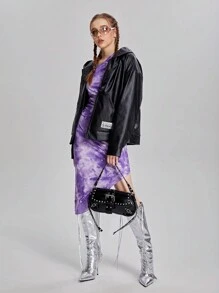 SHEIN 1 pezzo Abito midi aderente per ragazze adolescenti con design vintage Tintura a nodi, Primavera/Autunno