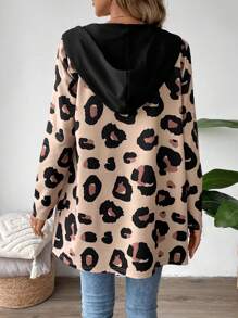 SHEIN LUNE Autumn/Winter Leopard Print Hooded Coat For Dailywear