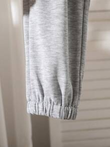 SHEIN 3 buc. Vestă casual de blugi pentru băieți, cu plasture 3D zâmbitoare, hanorac alb și pantaloni de trening gri, potrivit pentru toamnă/iarnă, ținute zilnice, școală, adunări de familie, îmbrăcăminte de stradă