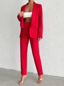 RueChic Shawl Collar Open Front Blazer & Pants - Hot Pink - View 3