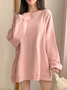 DAZY 女士休闲宽松中长款纯色运动衫，秋季，返校服装 - 粉色 - 查看 4