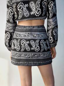 Maija Damen Rock mit A-Linie, Tunnelzugband in der Taille, schwarz-weißes Muster, modisch-lässiger Frühlingsurlaubsartikel - Schwarz - Übersicht 5