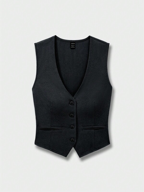 Sweetra Women Casual Commuter Buttoned Fitted Sleeveless Suit Vest