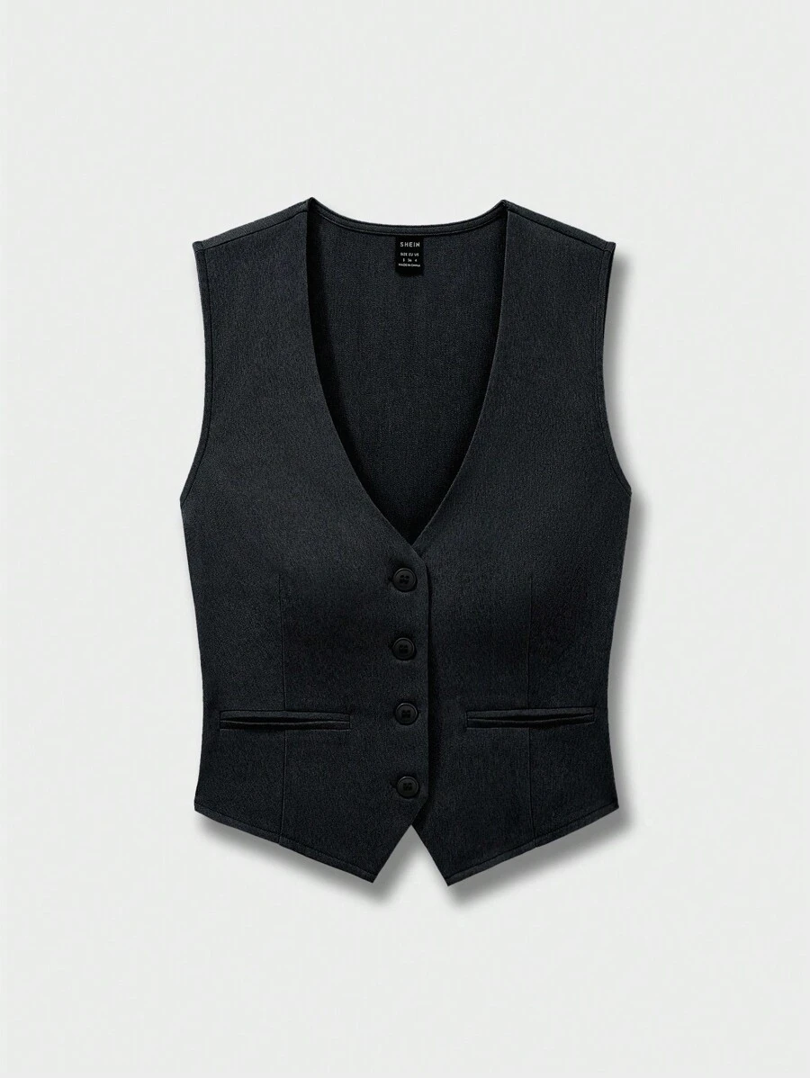 Sweetra Women Casual Commuter Buttoned Fitted Sleeveless Suit Vest