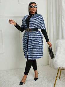 SHEIN SXY Chaqueta vaquera de mangas de murciélago de tweed de talla grande para mujeres, primavera y otoño