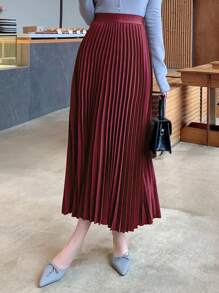 DAZY Chân váy chữ A xếp ly màu trơn thanh lịch, váy nữ thu đông - Màu Đỏ Sâu - Xem 4