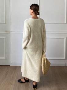 DAZY Casual Solid Color A-Line Sweater Dress For Women,Fall Clothes - White - View 3