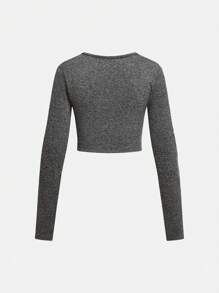 SHEIN Tween 女孩灰色长袖上衣和裤子运动服套装，瑜伽弹力舒适透气吸湿排汗时尚风格，适合锻炼、跑步、骑自行车