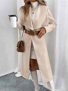 SHEIN LUNE 1 chiếc áo khoác cổ bẻ họa tiết xương cá giản dị, mùa thu/đông - Màu be - Xem 5